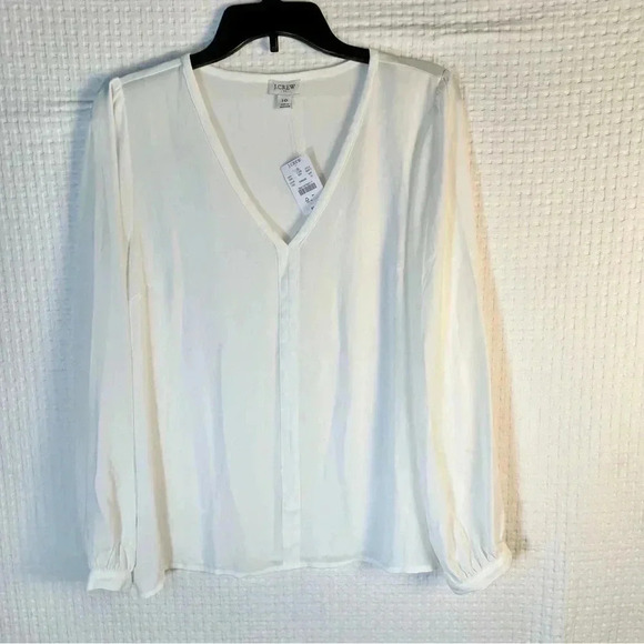 J. Crew LOT OF TWO Sz 10 Sheer V-Neck Tops Popover White & Blue Floral TINY FLAW - Picture 2 of 16